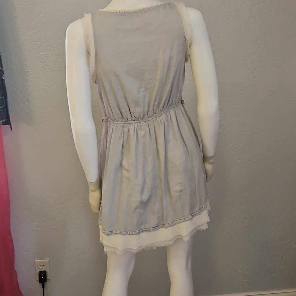 Vtg KLD Gray Ruffle Shabby Chic Distressed Sleeveless Mini Dress - Picture 7 of 8